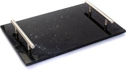 Marmeren dienblad zwart met zilveren handvaten 30 x 20 cm