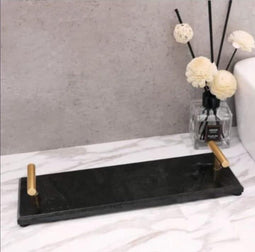 Marmeren Plateau met gouden hendels 30*10 cm zwart / wit-zwart