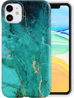 Marmerprint telefoonhoesje geschikt voor Apple iPhone 11 Hoesje Marmer Groen x Goud