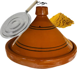 Marokkaanse authentieke aardewerk tajine 35 cm + Kruiden en vlamverdeler - cadeau pakket