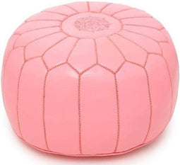 | Marokkaanse Lederen Poef | Roze | Handgemaakt | 50 Ø | Gevuld geleverd |