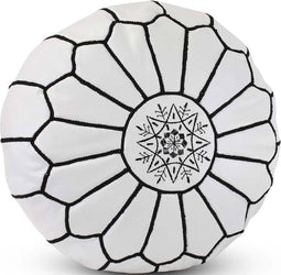 Marokkaanse leer poef wit met zwart