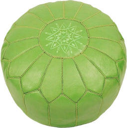 | Marokkaanse Leren Poef | Lichtgroen | 55 Ø | H 35cm | Handgemaakt | Uniek | Gevuld geleverd |