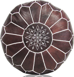 Marokkaanse Poef cognac bruin - Gevuld geleverd - Handmade van echte leer