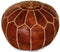 Marokkaanse Poef cognac bruin - Gevuld geleverd - Handmade van echte leer