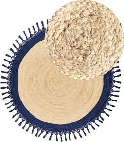 MARTS - Vloerkleed - Beige/Donkerblauw - 140 cm - Jute