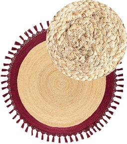 MARTS - Vloerkleed - Beige/Rood - 140 cm - Jute