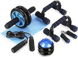 Massager en Krachttraining 6 in 1 Massage Ballen + Buikwiel + Pomp Handvat + Springtouw + Handgrijper + Kniemat Complete Kit voor Fitness Oefeningen