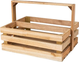 Massief Houten Opbergbox Met Handvat en Twee Compartimenten, Afmeting: L37xB28xH27 cm