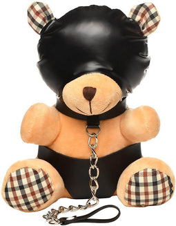 Master Series - Sexy Cadeau - Kinky Knuffel Beer - Vegan Leer - Zwarte en Licht Perzikkleurig