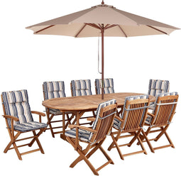 MAUI II - Tuinset met parasol - Lichthout/Blauw/Beige - Acaciahout