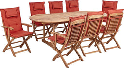 MAUI II - Tuinset voor 8 - Lichthout/Rood - Acaciahout