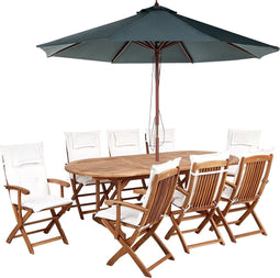 MAUI II - Tuinset voor 8 met parasol - Lichthout/Wit - Acaciahout