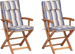 MAUI II - Tuinstoel set van 2 - Lichthout/Blauw/Beige - Acaciahout