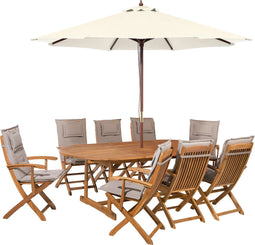 MAUI - Tuinset voor 8 met parasol - Grijs/Beige - Acaciahout