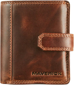 Maverick the original - pasjeshouder - RFID - drukknop - leder - bruin