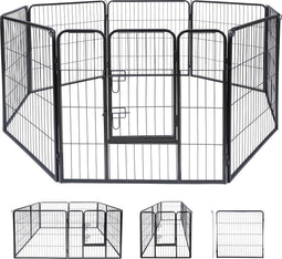 maxxpro Puppyren Opvouwbaar - Hondenren, Konijnenren en Kattenren - Ren met 8 Panelen - Hondenkennel 210x80cm - Montage Kennel zonder Gereedschap - Zwart
