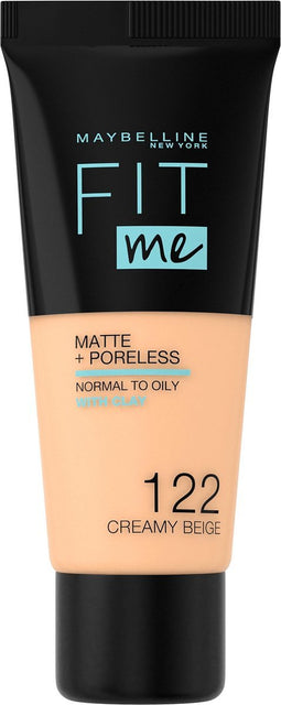 Maybelline New York - Fit Me Matte + Poreless Foundation - 122 Creamy Beige - Medium Dekkende Foundation met Matte Finish voor de Normale tot Vette Huid - 30 ml