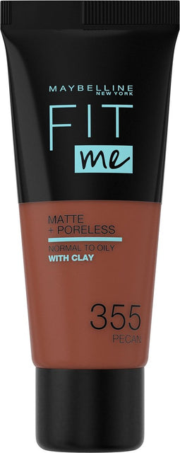 Maybelline New York - Fit Me Matte + Poreless Foundation - 355 Pecan - Medium Dekkende Foundation met Matte Finish voor de Normale tot Vette Huid - 30 ml