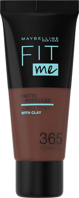 Maybelline New York - Fit Me Matte + Poreless Foundation - 365 Espresso - Medium Dekkende Foundation met Matte Finish voor de Normale tot Vette Huid - 30 ml