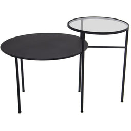 MAYU Dubbele Bijzettafel - Zwart Metaal en Glas - 72 x 46 x 66 cm