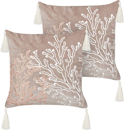 MAZZAELLA - Sierkussen set van 2 - Taupe - 45 x 45 cm - Fluweel