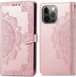 iMoshion Hoesje Geschikt voor iPhone 13 Pro Hoesje Met Pasjeshouder - iMoshion Mandala Bookcase - Rosé Goud