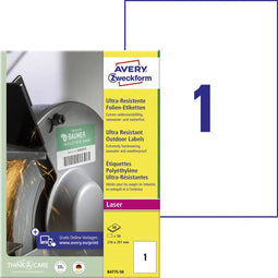 Avery-Zweckform B4775-50 Universele etiketten 210 x 297 mm Polyethyleen folie Wit 50 stuk(s) Permanent hechtend Laser (