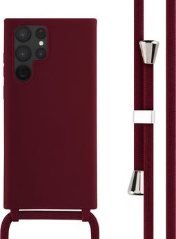 iMoshion Hoesje Geschikt voor Samsung Galaxy S22 Ultra Hoesje Met Koord - iMoshion Siliconen hoesje met koord - Donkerrood