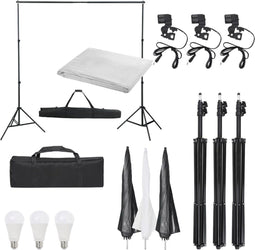 vidaXL - Fotostudioset - met - verlichtingsset - en - achtergrond