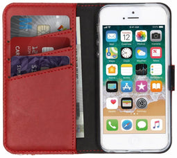 Selencia iPhone SE / 5 / 5s - Echt Lederen Bookcase - 3 Pashouders - Rood