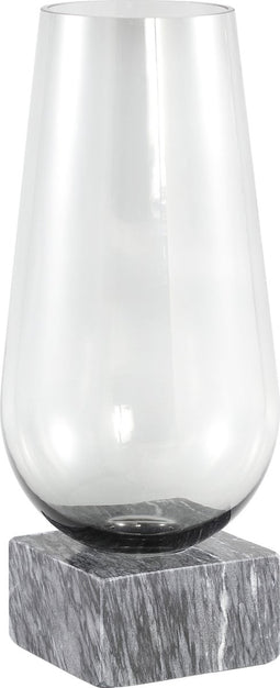 PTMD Kaya Grey glazen vaas zwarte marmeren voet hoog M