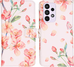 iMoshion Hoesje Geschikt voor Samsung Galaxy A33 Hoesje Met Pasjeshouder - iMoshion Design Softcase Bookcase - Roze / Blossom Watercolor