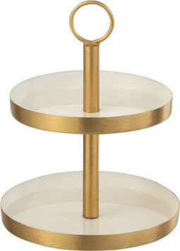 J-Line plateau 2 Niveaus Cake - taartplateau - metaal - wit/goud