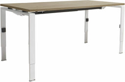 Linesto N4 bureau, hoogte instelbaar (65-85cm) met 180x80cm lindberg eiken zwevend 25mm blad en zwart (RAL9005) vierpoot N-frame (poot rechthoekig 66 x 26 mm.), (met geintegreerde kabelgoot)