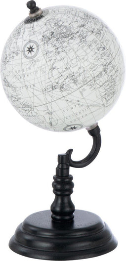 J-Line wereldbol Op Voet - hout - grijs/zwart - small