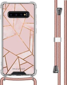 iMoshion Hoesje Geschikt voor Samsung Galaxy S10 Plus Hoesje Met Koord - iMoshion Design Hoesje met Koord - Goud / Transparant / Roze / Pink Graphic