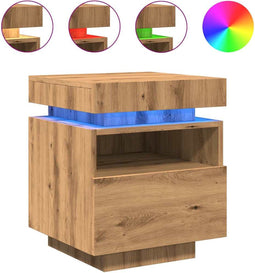 vidaXL - Nachtkastjes - met - LED - 2 - st - 40x39x48,5 - cm - artisanaal - eikenkleur