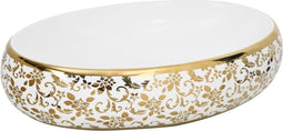vidaXL - Opzetwasbak - ovaal - 59x40x15 - cm - keramiek - wit - en - goud