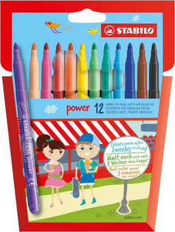 STABILO Power - Viltstift - Tot 8 Weken Zonder Dop - Etui Met 12 Kleuren (12 stuks)