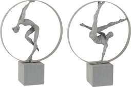 J-Line decoratie Turner In Ring - polyresin - grijs - 2 stuks - moederdag cadeautje