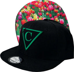 Capiche® Snapback Pet Heren – Tulip Field – Zwart – Verstelbaar met Druksluiting – Sportcap – Baseball Cap – Mannen Cap – Tulpen Pet