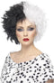 Cruella damespruik - Verkleedpruik - Tweekleurig - Wit zwart