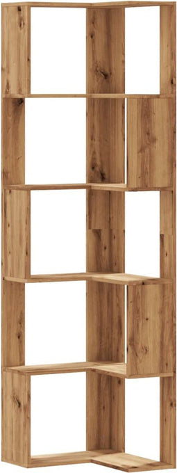 vidaXL - Boekenkast - 5-laags - hoek - 50x50x179 - cm - hout - artisanaal - eikenkleur