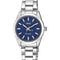 Q&Q Q82A-002PY - Horloge - Analoog - Dames - Vrouwen - stalen band - Rond - Metaal - Streepjes - Zilverkleurig - DonkerBlauw - 5 ATM