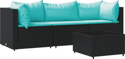 vidaXL - 4-delige - Loungeset - met - kussens - poly - rattan - zwart
