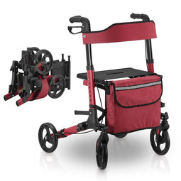 Juskys Aluminium Rollator Vital - Opvouwbaar - Zitting - Rood - 63 x 68 x 80-94 cm