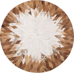 KELES - Patchwork vloerkleed - Bruin/Wit - ø 140 cm - Koeienhuid leer