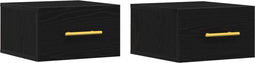 vidaXL - Nachtkastjes - 2 - stuks - Wandgemonteerd - Zwart - Eiken - 35x35x20 - cm