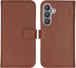 Selencia Samsung Galaxy S24 - Echt Lederen Bookcase - 3 Pashouders - Lichtbruin